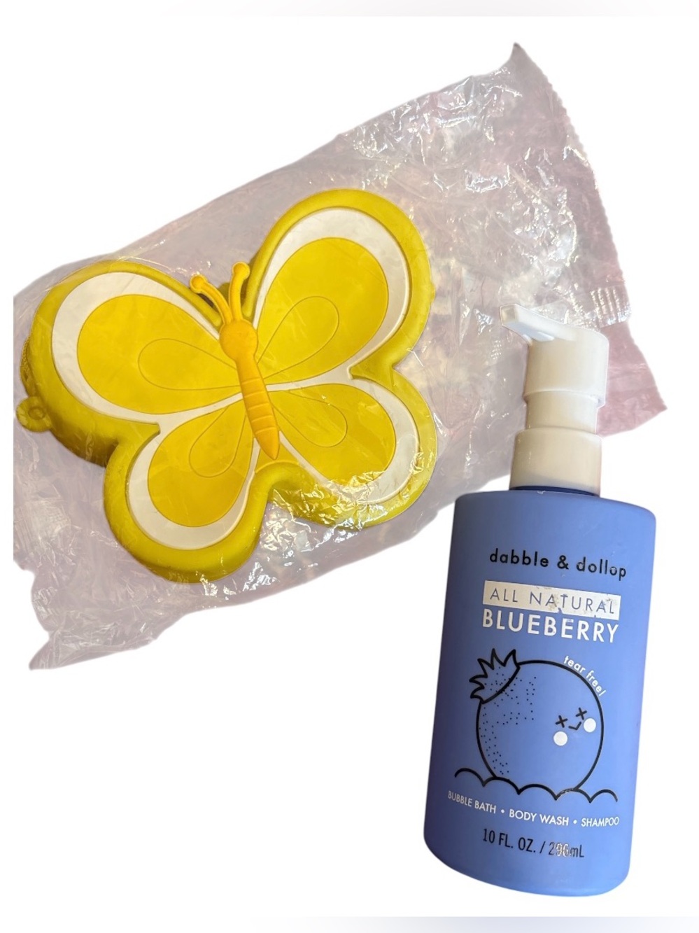 All Natural Blueberry Kids Bubble Bath, Body Wash & Shampoo & Butterfly Mini Bag